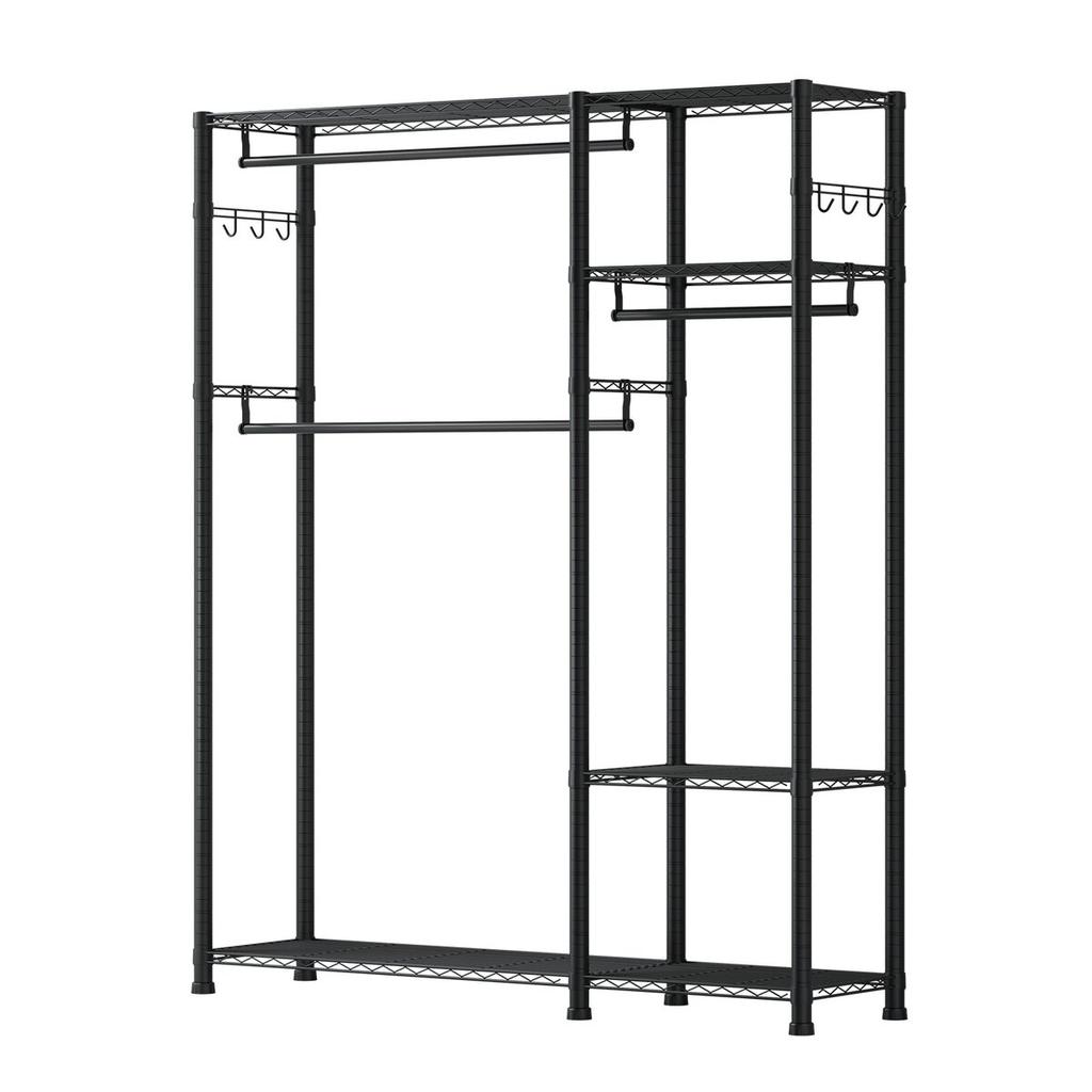 Clothing Garment Rack, Heavy Duty Clothes Rack, 6 Adjustable Tiers Clothes Racks with Steel Frame, 363 kg Load Capacity Closet Wardrobe with 3 Hanging