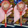 Handmade Russian Painted Wooden Dessert Spoon with Floral Design