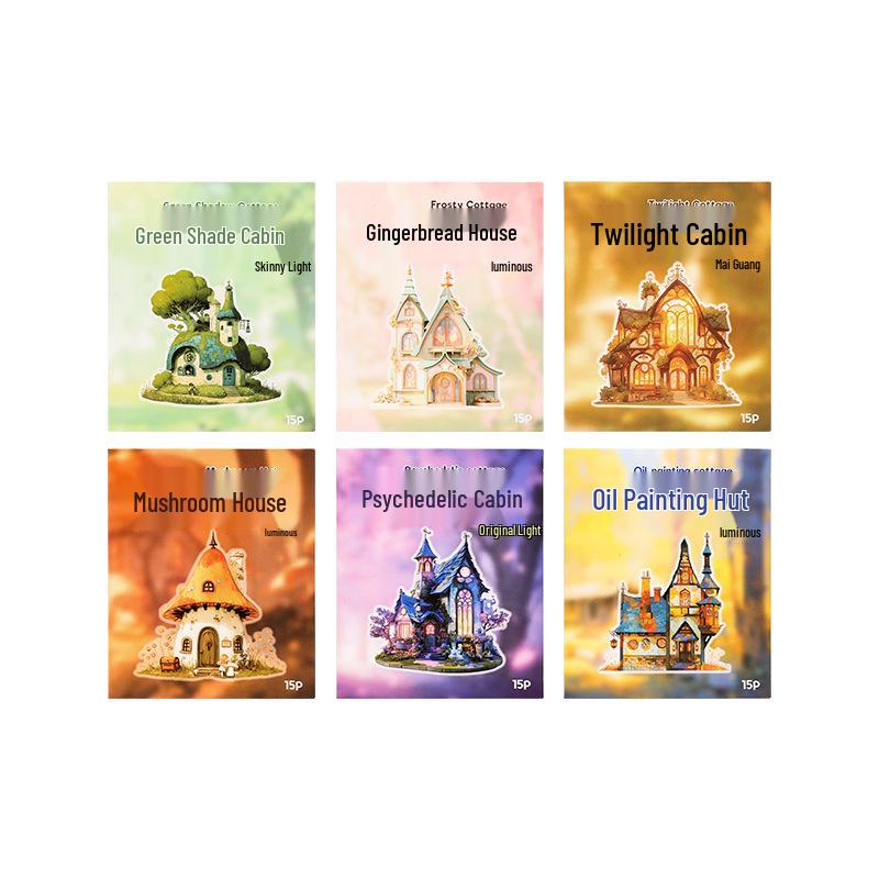 Dark Phantom Romantic House Sticker Pack: 15 Sheets of White Hard Card Paper for Journaling and Decoration.