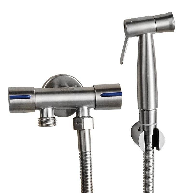 

BAOKEMO Bathroom Toilet Bidet Sprayer Set 304 Stainless Steel Two Way Faucet With 1.5M Flexible Hose Bathroom Shower Head Set Silver Color