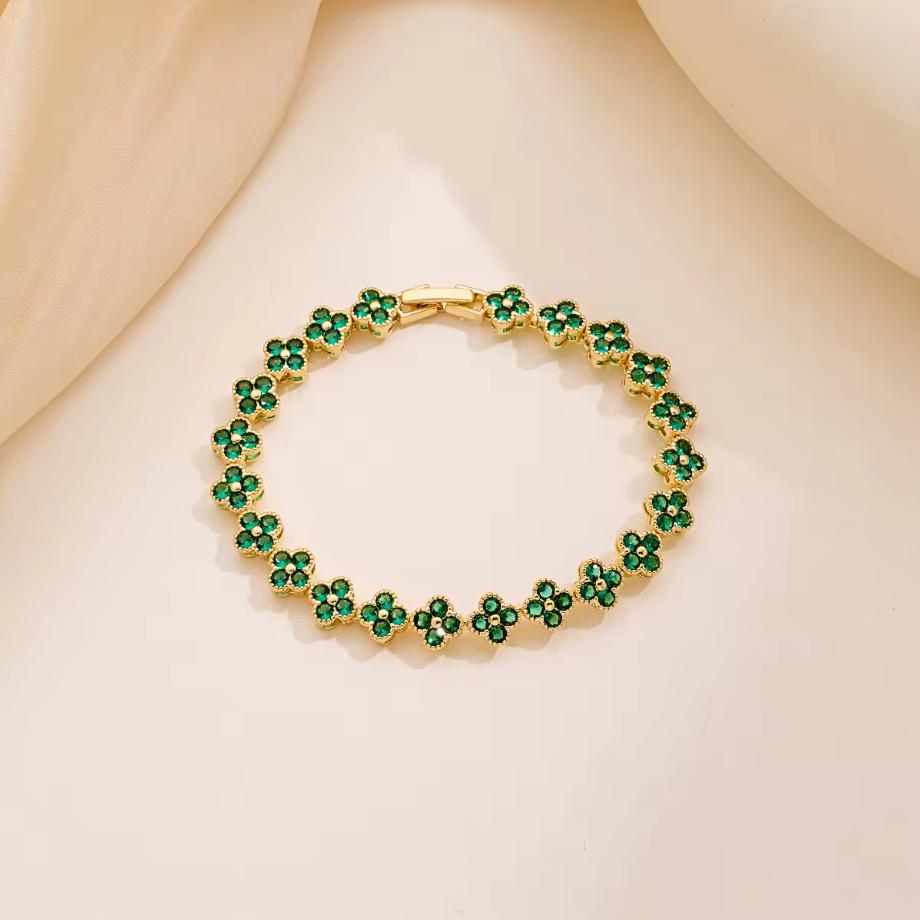 XF Multicolor Four-leaf Clover Bracelet Rainbow Tennis Bracelet Chic Alloy Bangle Luxurious Fashion Jewelry for Women