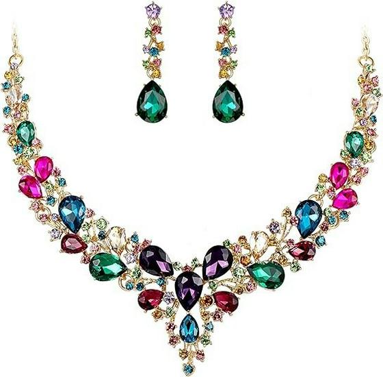 Роскошный свадебный набор украшений со стразами: Ожерелье, Серьги и Браслет с Алмазными Акцентами