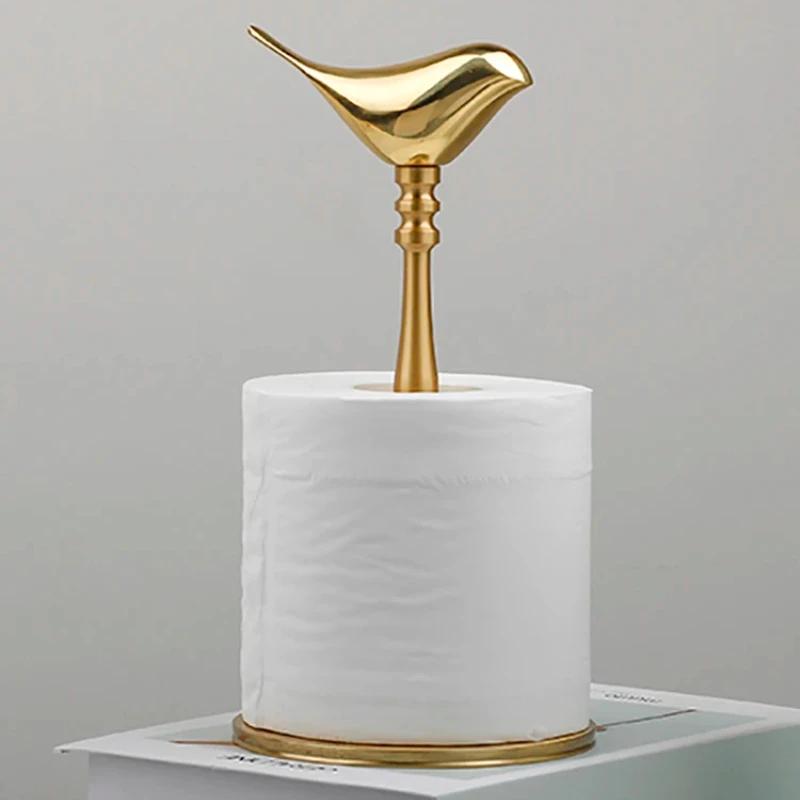 Nordischer Goldvogel Papierhalter Freistehend Massives Messing mit Marmorbasis Küchen-Taschentuchständer Tischplatten-Organizer