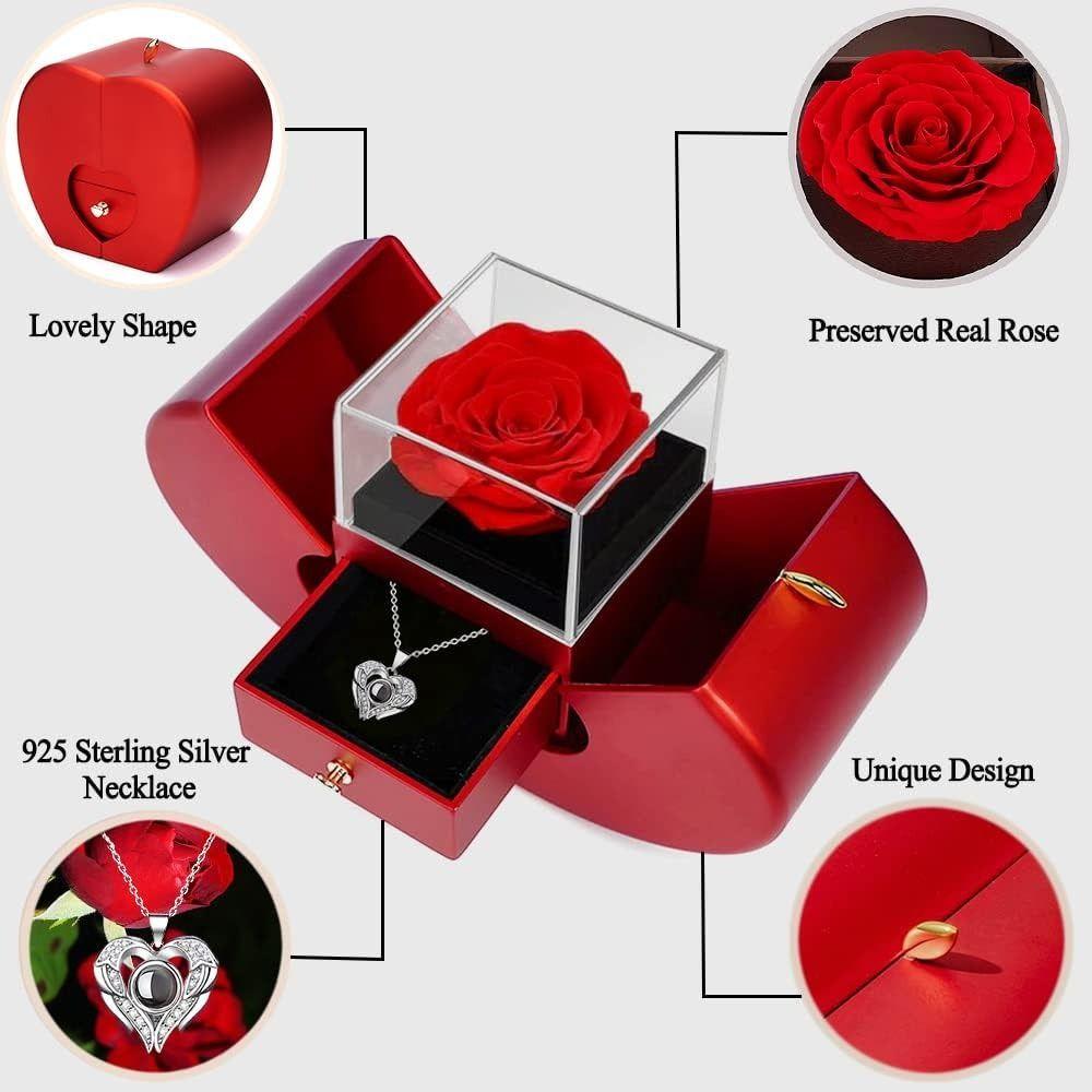Apple Shape I Love You Necklace Romantic Jewelry Gift Box NEW Rose Flower Jewelry  Valentine's Day