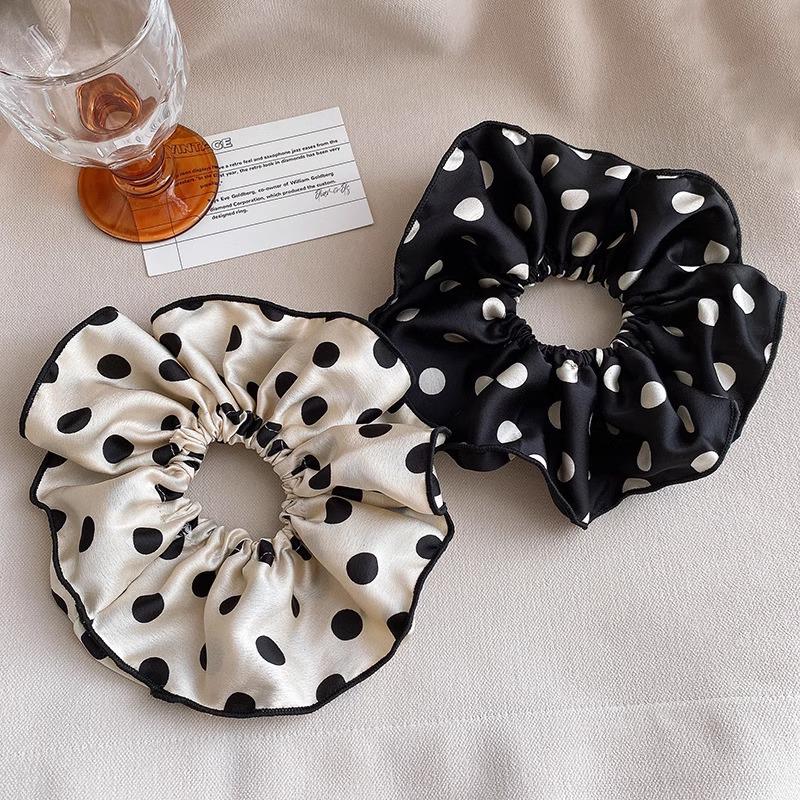 Elegant Polka Dot Fabric Hair Tie - Classic Large Intestine Design, Stylish and Sophisticated Hair Accessory for Women