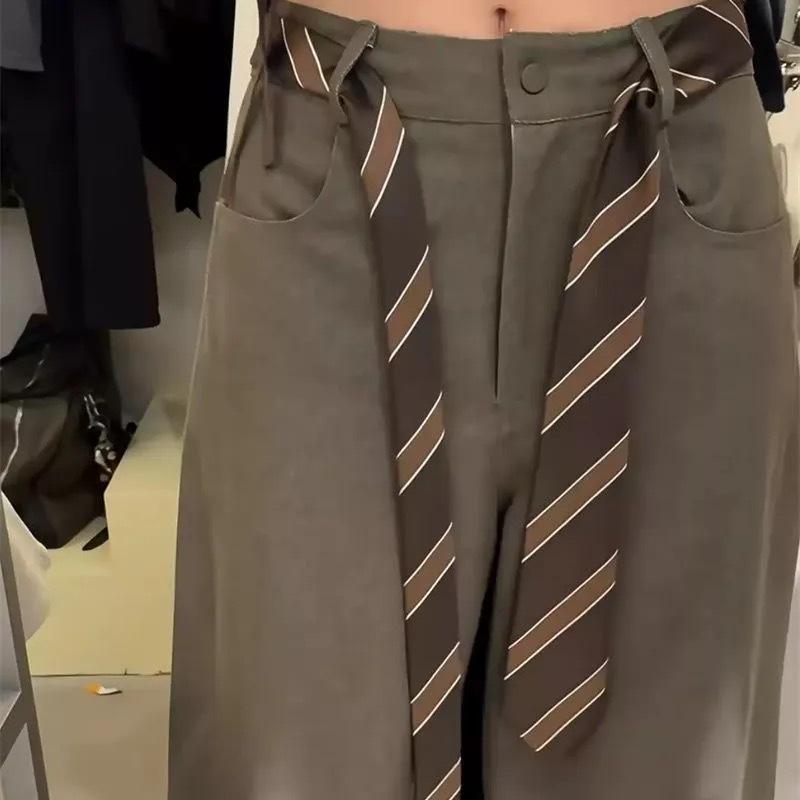 Versatile American Retro Brown Stripe Tie: Use As a Belt, Shirt Accessory, or Jeans Waist Chain.