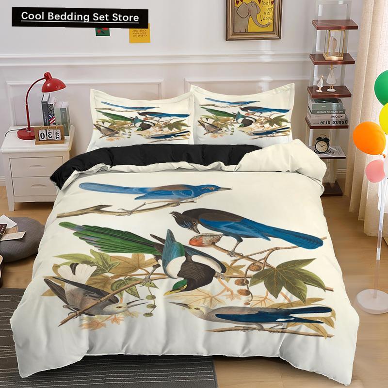 Cartoon Bird Print King Queen Duvet Cover Colorful Cute Pet Birds Bedding for Adult Fashion Animal 2/3pcs Polyester Quilt Cover