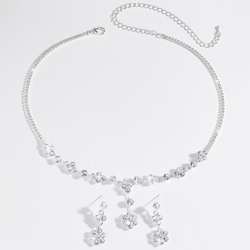 Zircon Diamond Stud Earrings Necklace Set Light Luxury Fashion Pendant Collarbone Chain High-End Jewelry Women