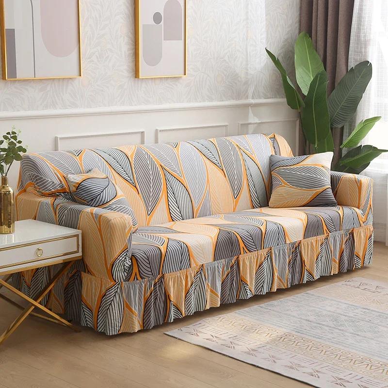 

Чехол для дивана с принтом и юбкой, все включено, эластичные пылезащитные чехлы для дивана для гостиной, несколько цветов на выбор, 1-5 мест 2-seater 145-185cm