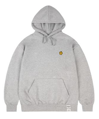 [Unisex] Yellow Odd Flower Embroidered Hoodie_Gray