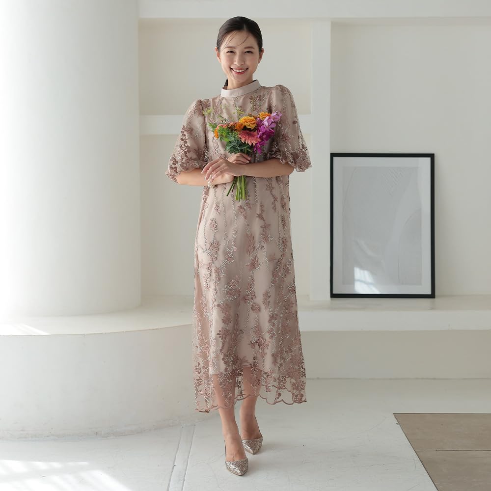 Petrecere de Nuntă O Singură Purtare la Floral 324241 [MAI MULTE AUNI] Rochie, Rochie, Piesă, Femei, Nunți, Invitații, Model, Broderie, Dantelă, Recepție, (BEG S)