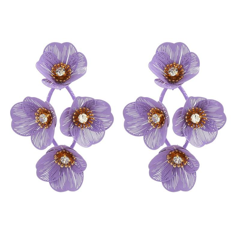 Geometric Floral Tassel Earrings Women - Elegant Alloy Drop In Purple White Blue Pink Gold Purple