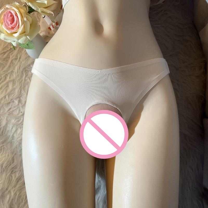Silicone Simulation Realistic Vagina Panties Transgender Underwear Ice Silk Seamless Hidden Gaff Shaping Briefs Sissy Lingerie