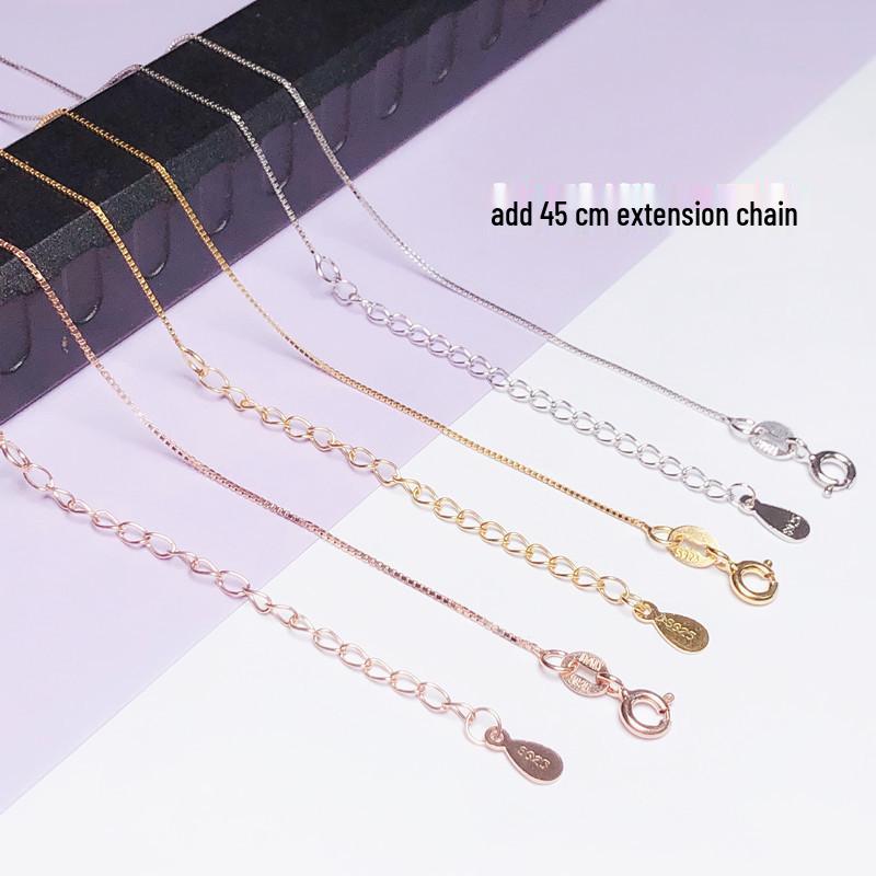 S925 Sterling Silver Women’s Adjustable Box Chain Necklace Choker with Extension