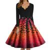 Dámské módní šaty s V-výstřihem, ležérního střihu, slim fit, s halloweenským potiskem, s dlouhým rukávem