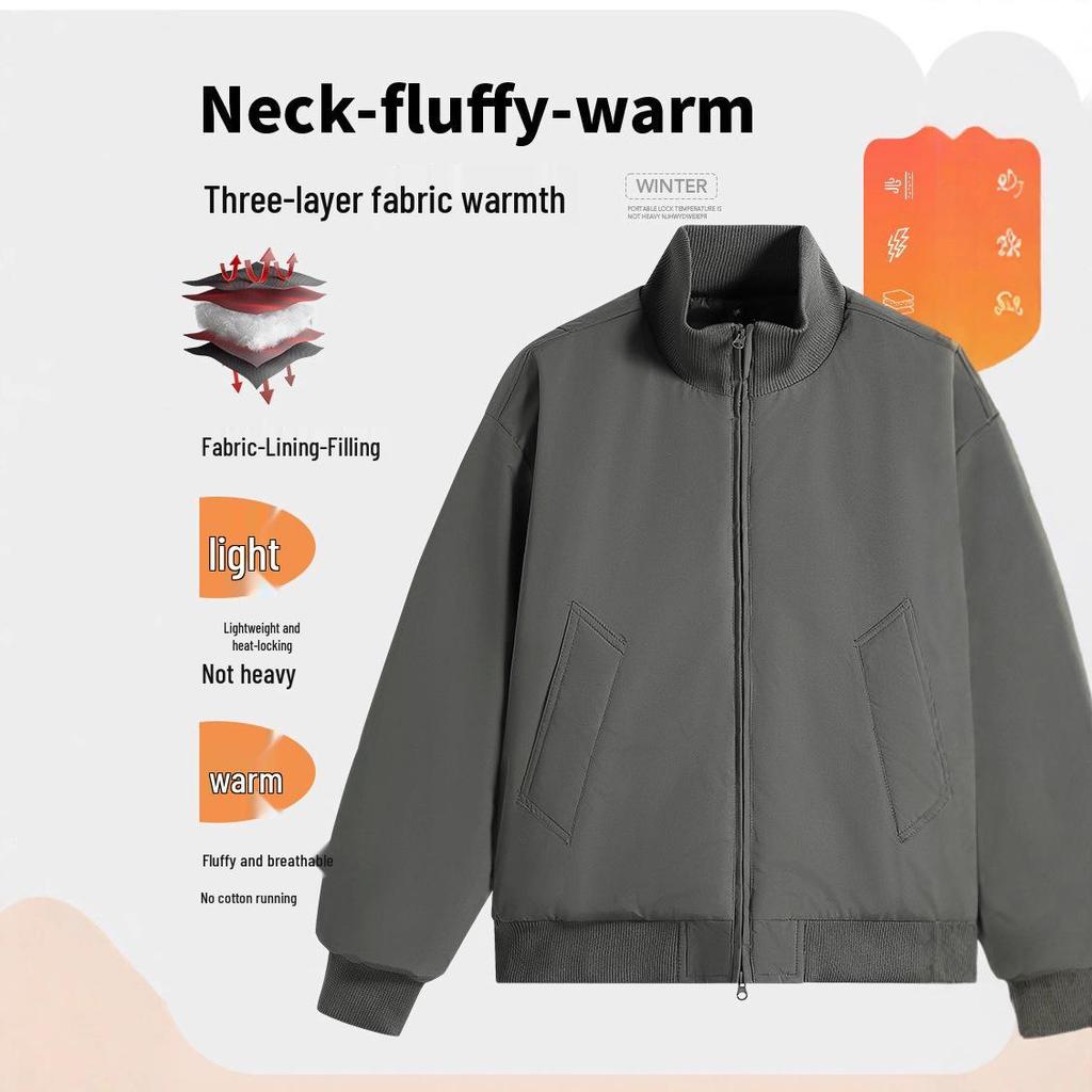 Veste d'aviateur d'hiver pour homme à col montant - Vêtement d'extérieur décontracté ample épaissi en coton