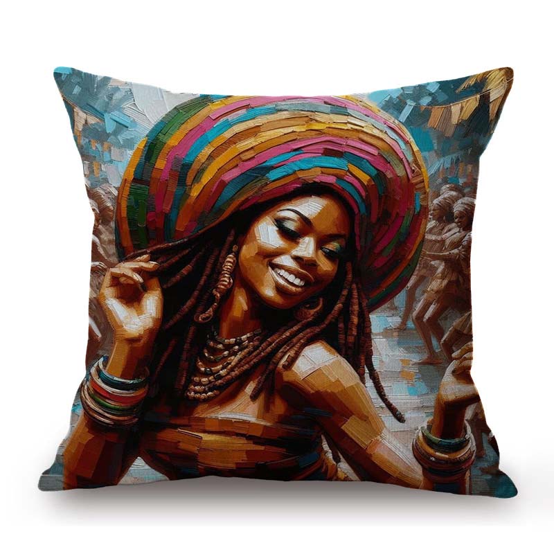 Beautiful African Girl Traditional Africa Costume Fashion Art Lady Oil Painting Ethnic Style Sofa Pillow Case Cushion Cover
