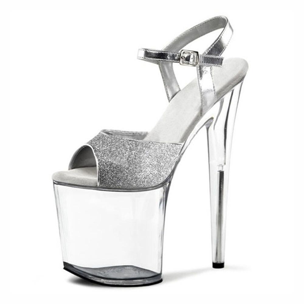 2025 Fashion Sexy Pole Dancing Summer 20cm PVC Women Sandals Thin High Heels Sandals Slip-On Size 34-46