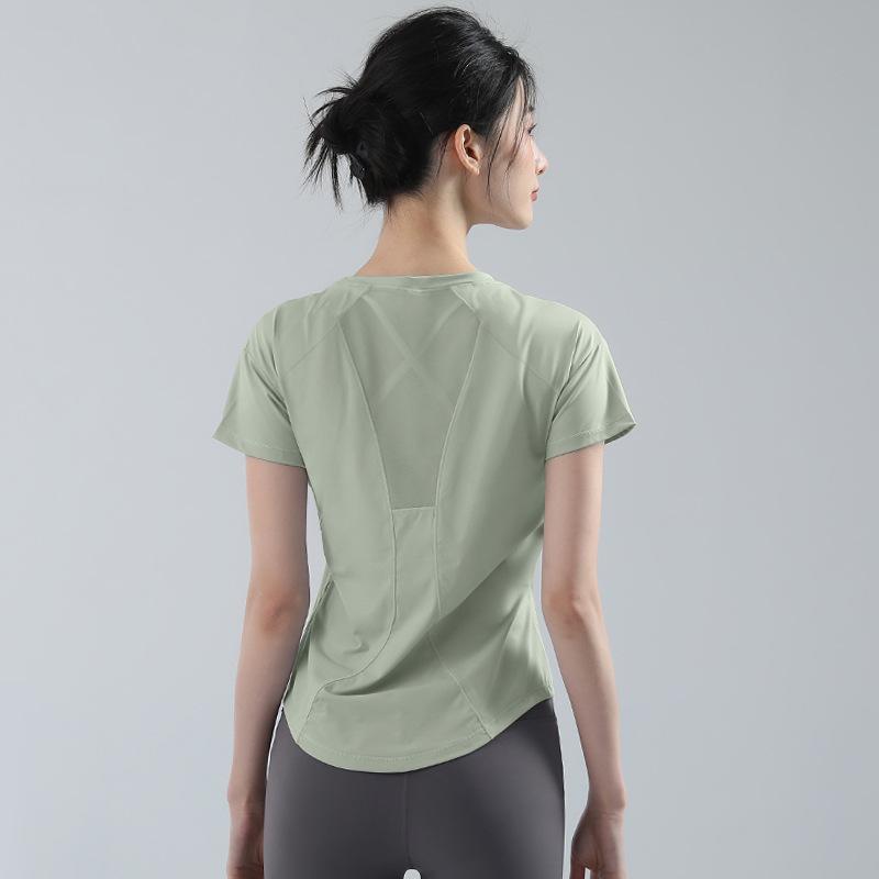Yoga clothes women's Pilates training clothes summer thin loose quick-drying running sports fitness tops breathable mesh