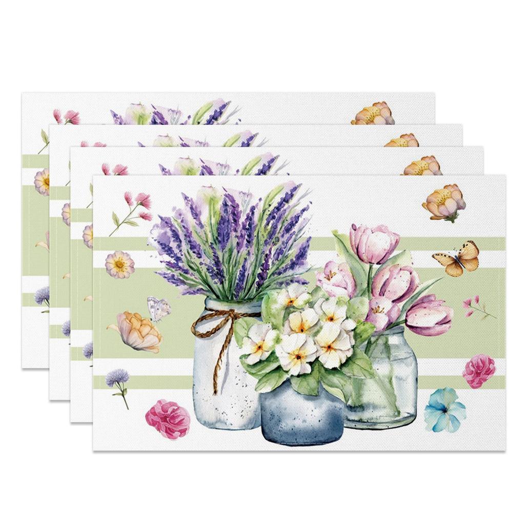 Bohemian Floral Placemats Delicate Daisy Rose Design Elegant Aesthetic Washable Table Mats for Dining Kitchen Tea Party Decor
