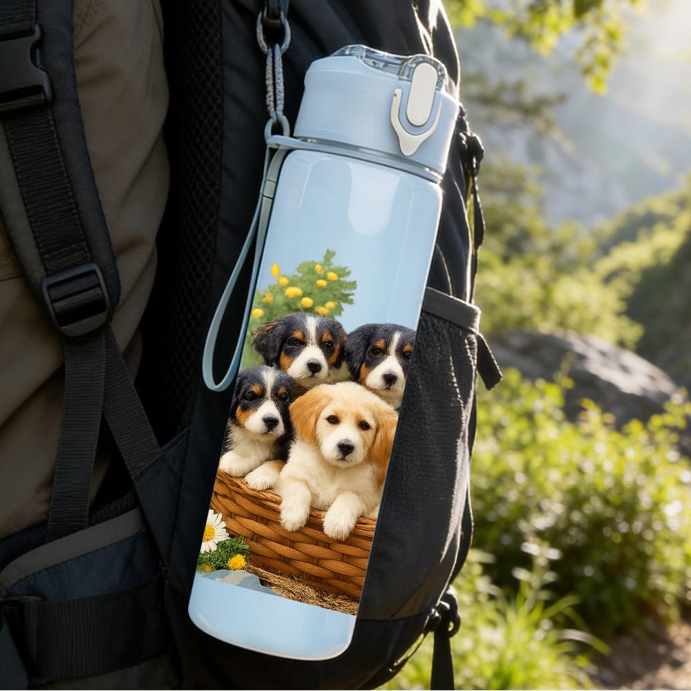 1PC Puppy Nest Family Group Print 750ml Color Plastic Sports Water Bottle Leakproof Flip Straw Lid For Sports Office Home Use