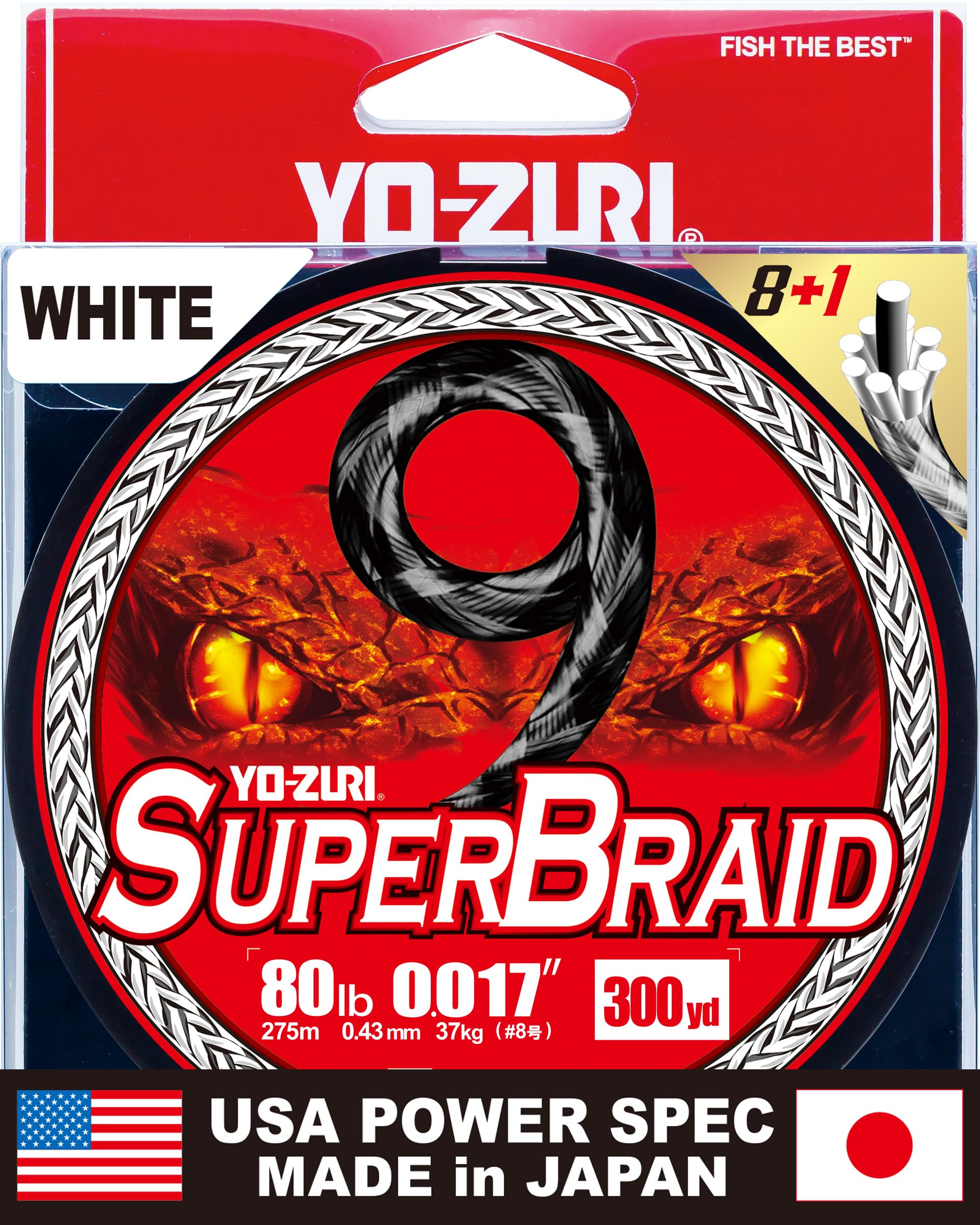 

PE Line Super Braid 9 300YDS 80Lbs White YO-ZURI Color белый