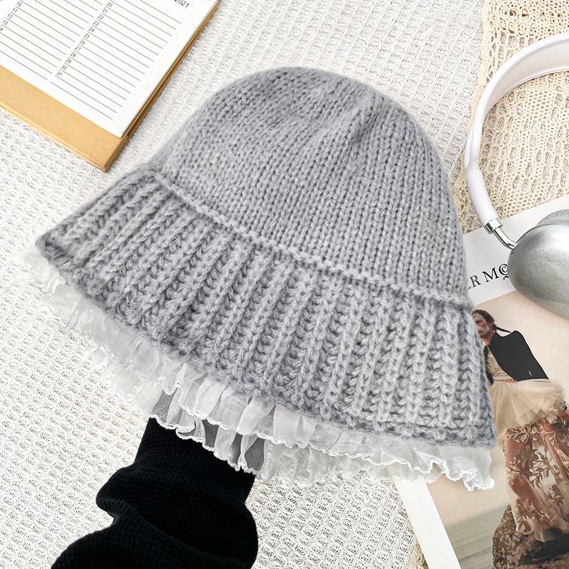 

Шерстяная кружевная вязаная шапка Осень и Зима Корейский стиль в ленивом стиле Универсальная шапка-рыбак Модная маленькая теплая шапка-ведерко