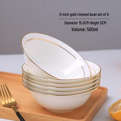 Bol en Porcelaine d'Os Style Européen Bord Doré de Jingdezhen