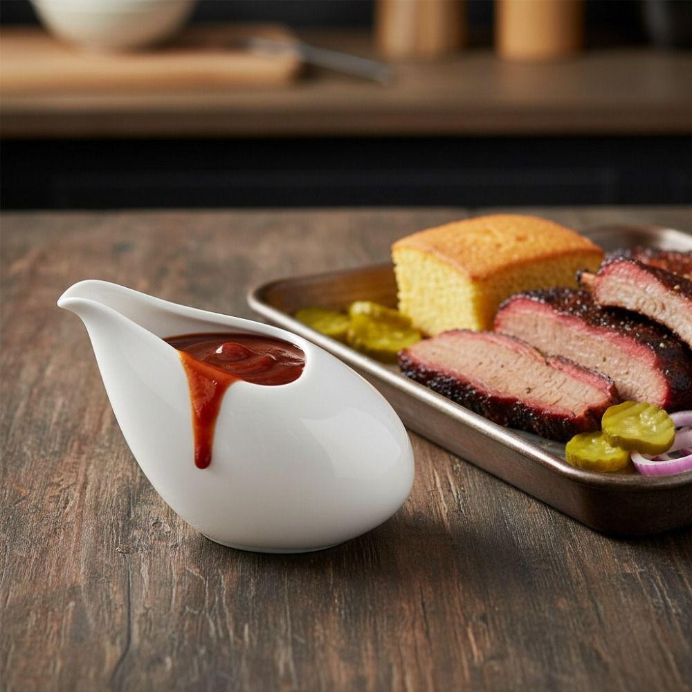 2 Piece Heat-resistant Gravy Boats Glazed Surface Sauce Dispenser Restaurant