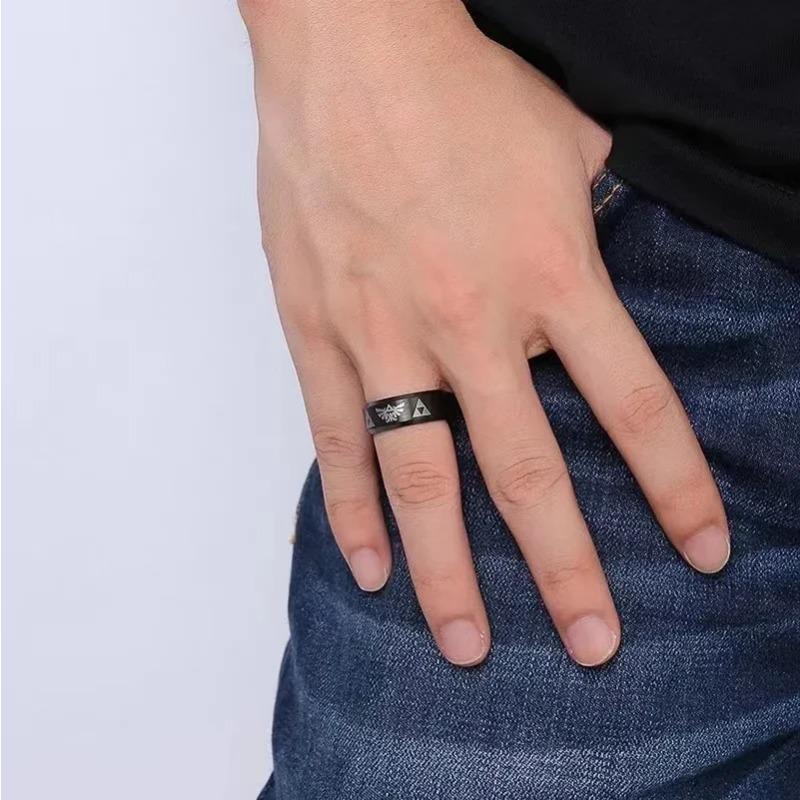 Mode Anime Triforce Dreieck Symbol Bandring für Männer Frauen Edelstahl Fingerringe Cosplay Party Schmuck Geschenke