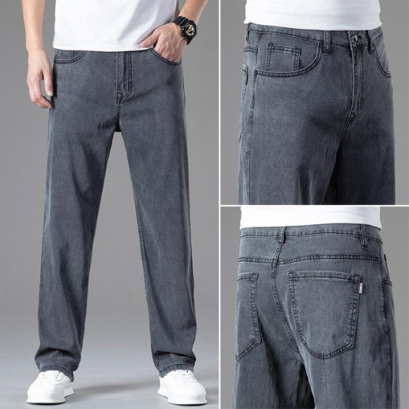 JYL Enlarged jeans men's novel wide straight thin men's trousers