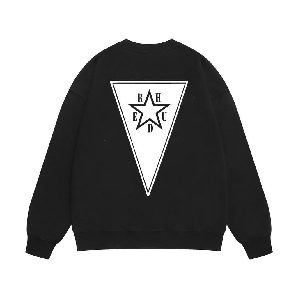 New Men's RHUDE Letter Print Loose Terry Round Neck Hoodie