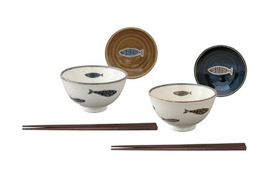 Marusan Kondo Rice Small and Chopsticks Set for Horse Mackerel Microwave Fish 02525 Bowl, Plate, Rice, Safe, Gift, Bowl,