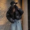 Womens Short Puffer Jacket Loose Fit Thick Warm Stand Collar Cotton-Padded Coat In Beige Coffee Black Khaki Burgundy
