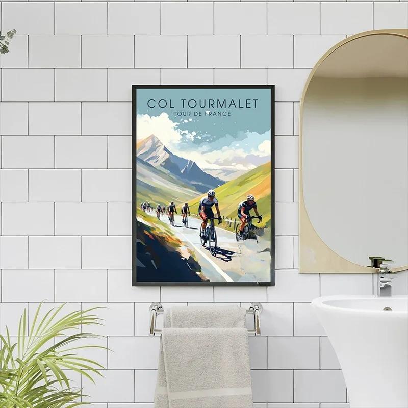 Bike and Cyclist Tour De France Poster Alpe D'Huez Circuit Landscape Prints Canvas Painting Wall Picture Living Room Home Decor