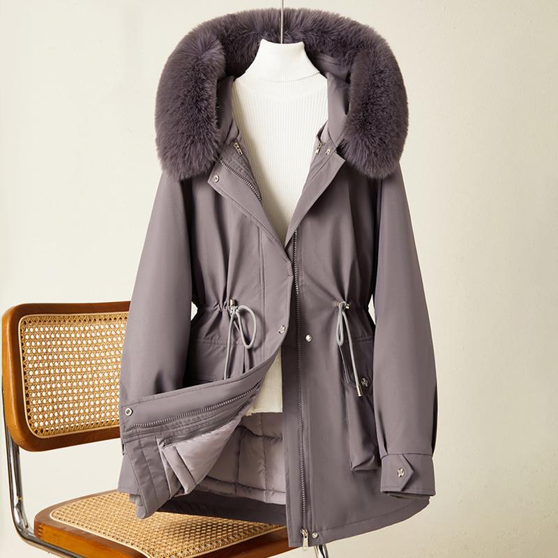 

Зимние куртки женские большие размеры модные меховые воротники на подкладке съемная женская парка плотная теплая верхняя одежда 4XL фиолетовый