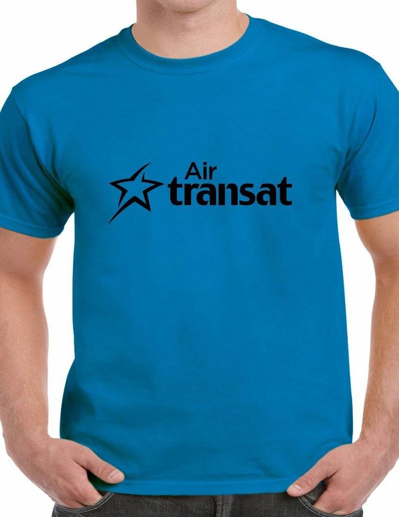 Air TranSat Retro Logo Tee Canadian Leisure Airline Royal Blue Cotton T-Shirt 3XL