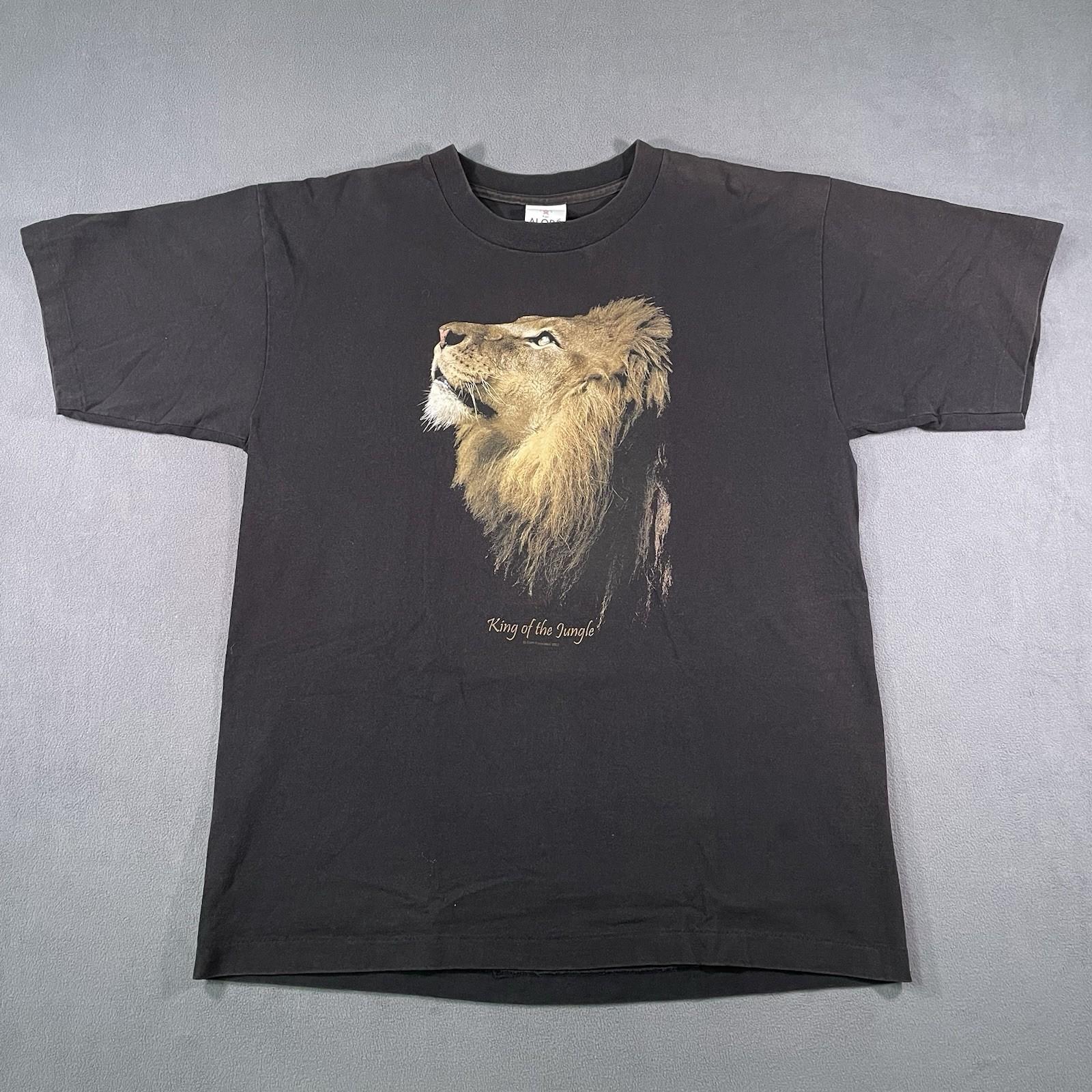 Y2K King of the Jungle Lion Single Stitch USA Made T- Black Men’s Size L Unisex T-Shirt S