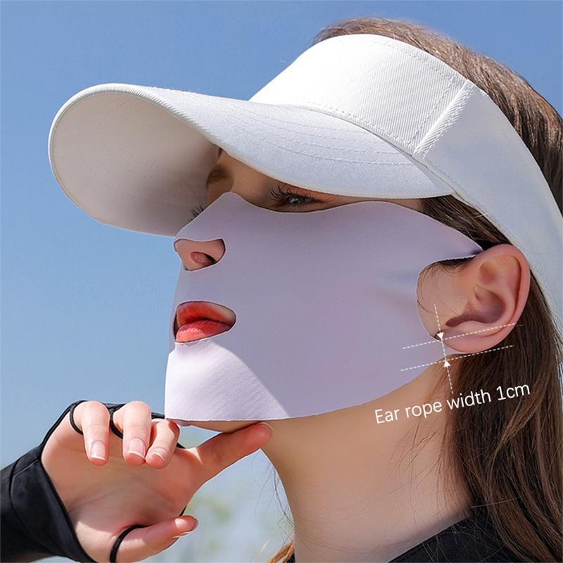 Outdoor Sports Sunscreen Facial Mask For Women Sun Uv Protection Breathable Ice Silk Face Veil Ear Hanging Face Cover Mask