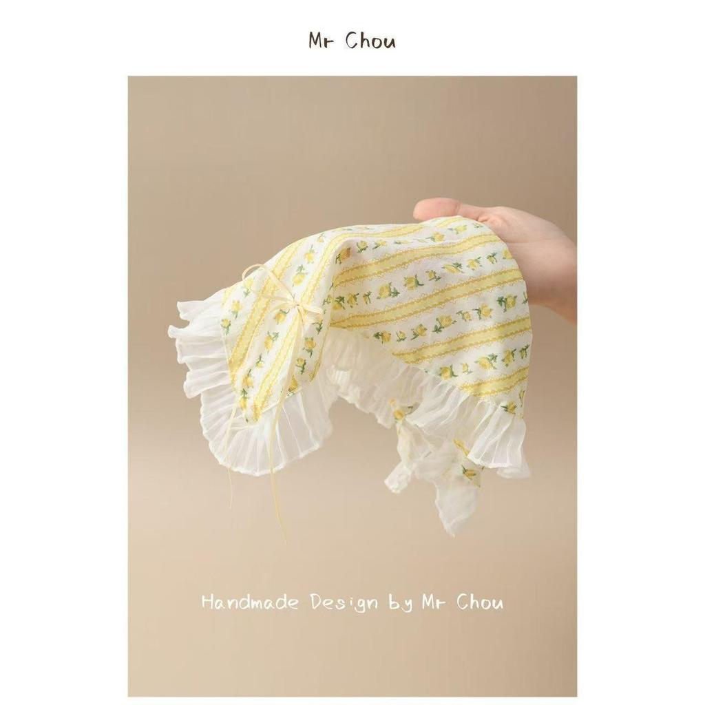 Pastoral French Lace Triangle Hair Scarf and Headband for Spring Outings