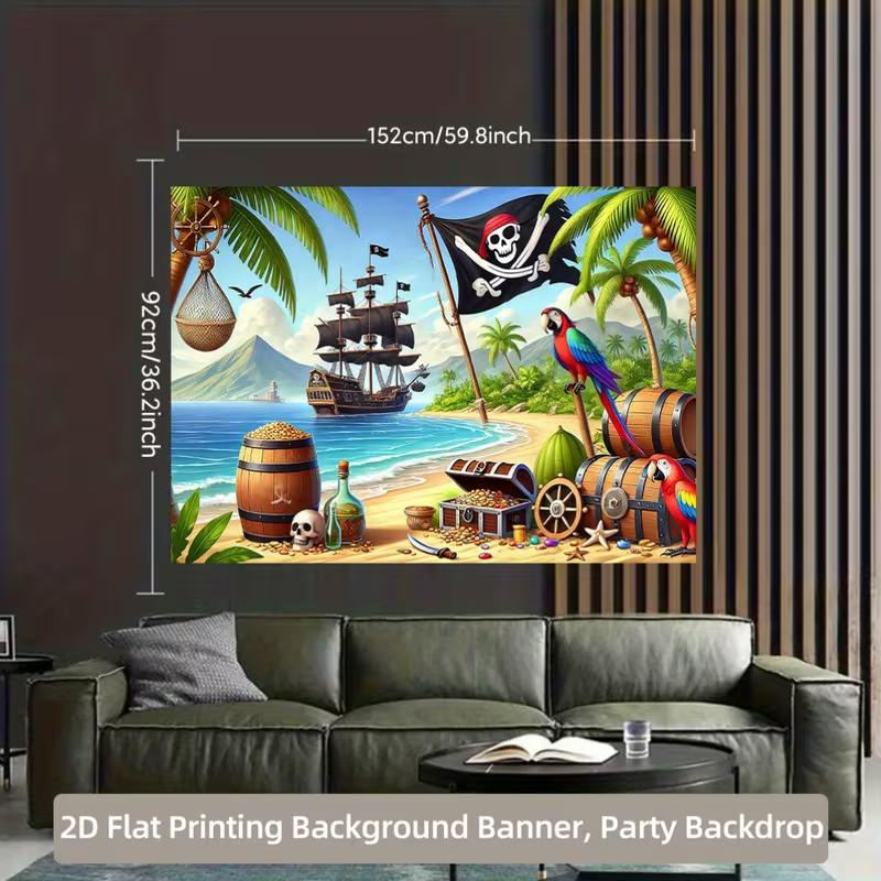 Pirate Treasure Island Tapestry | Tropical Beach Ship & Parrot Decor Background