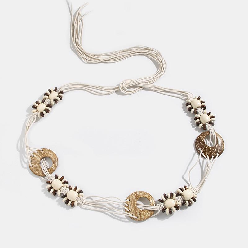 Bohemian Leather Waist Belt With Natural Coconut Shell Beads For Summer Festival Wear CoconutShellWaistRope