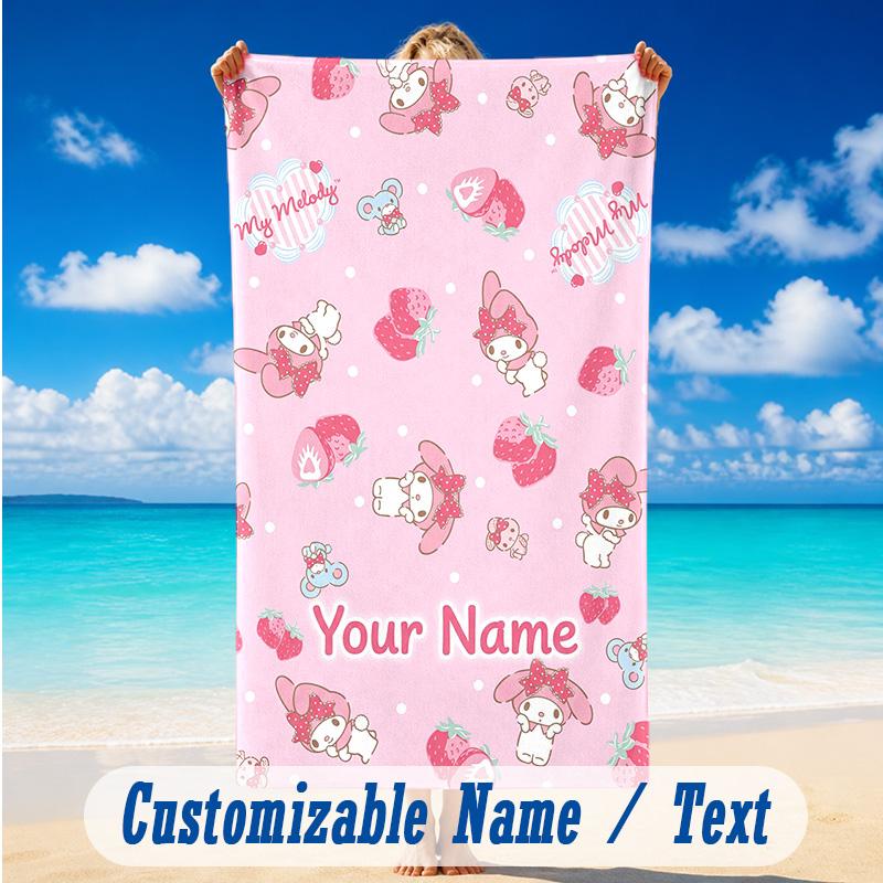 Beach Towel Custom Name Text, Quick Dry Large Towel For Beach HomeMy Melody