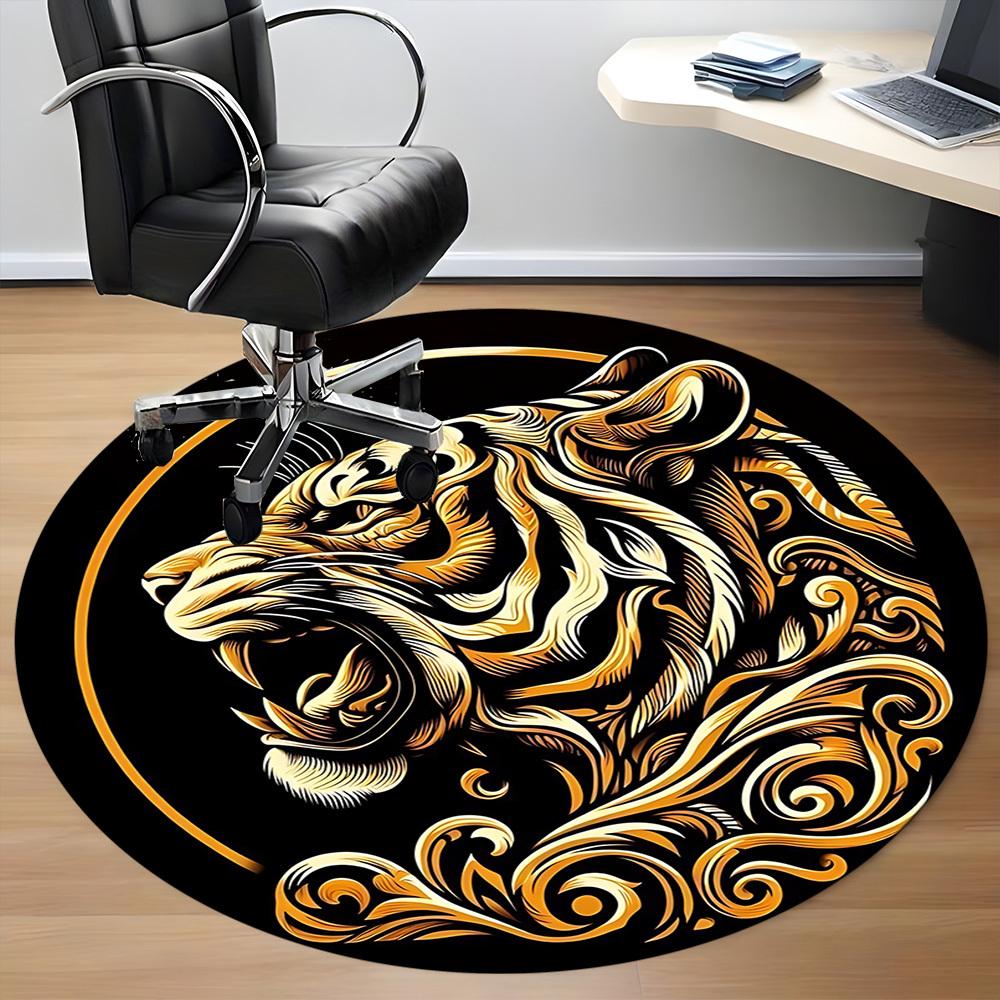 1pc Tiger Swirls Office Round Area Rug, Under Office Chairs Bedroom Living Room Home Decor, Room Deco, Available in Various Sizes