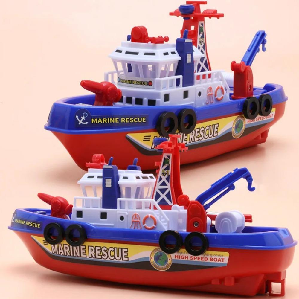 Electric Fireboat Toy Fire Fighting Vessel Toy Marine Rescue Speed Boat Spray Water Ship Toy with Sounds & Lights Effect