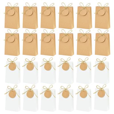 20/50pcs Kraft Paper Gift Box with Ribbon Tags Cookie Candy Packaging Bag Wedding Birthday Party Decor Supplies Christmas Gifts