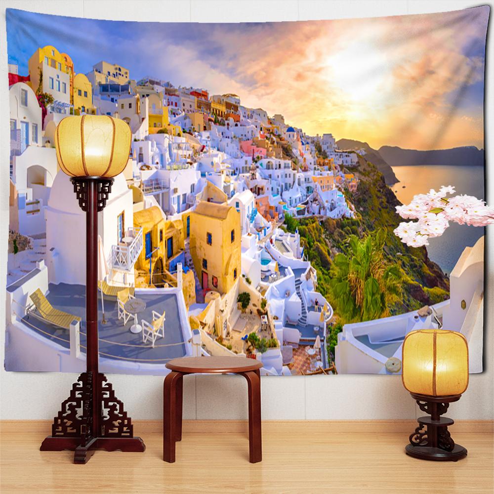 Colorful Castle Building Village Tapestry Wall Hanging Bohemian Style Simple Ins Psychedelic Hippie Bedroom Home Decor