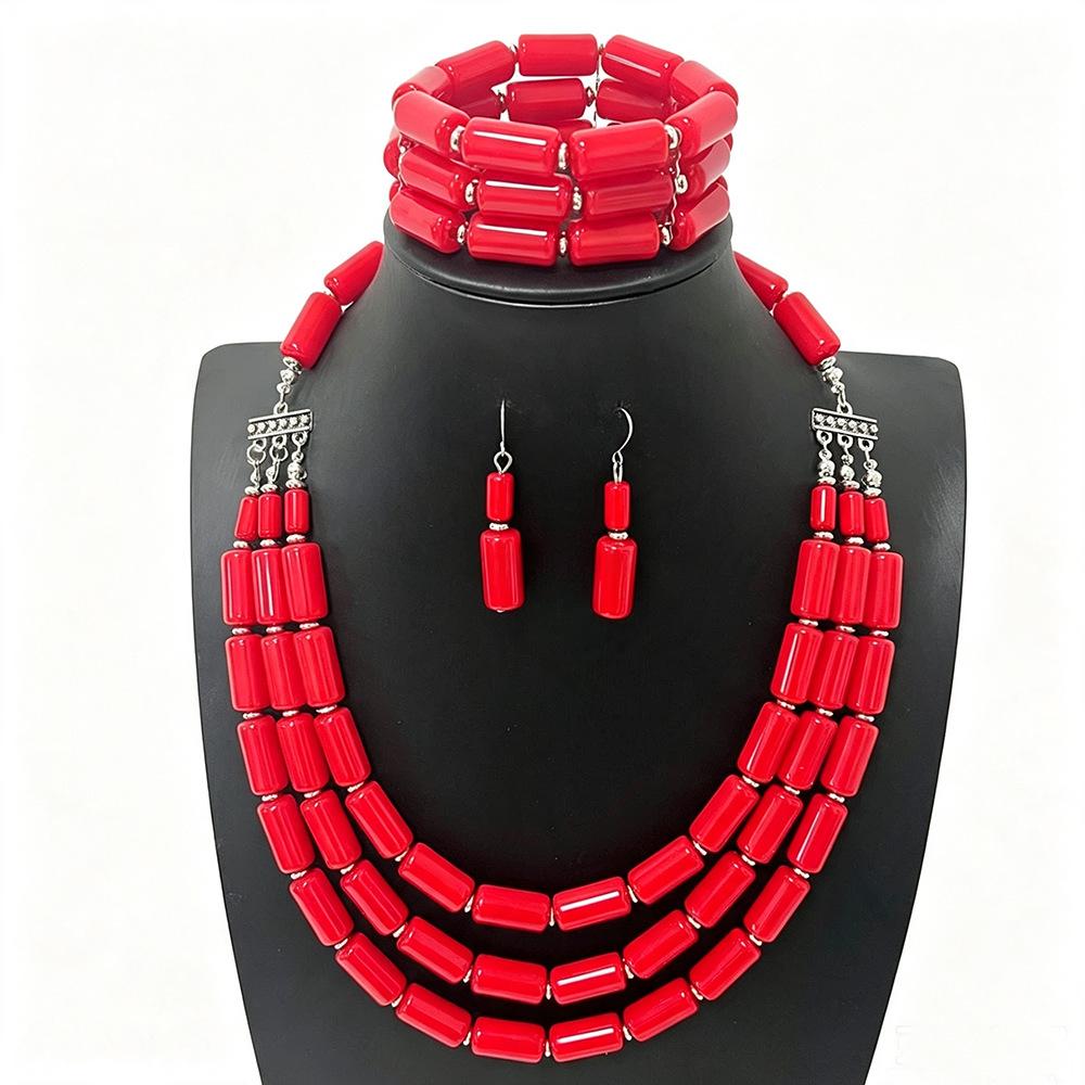 Beaded Three-piece Multi-layer Necklace, Earrings and Bracelet Set - Unique and Versatile Jewelry