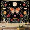 Butterfly Tapestry Moon Star Retro Floral Crystal Plant Aesthetic Tapestries for Bedroom Night Sky Room Decor Tapestries Wall