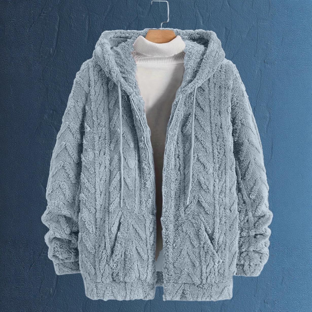 

Men s Autumn/Winter Casual Solid Color Hooded Furry Jacket Small світло-синій колір